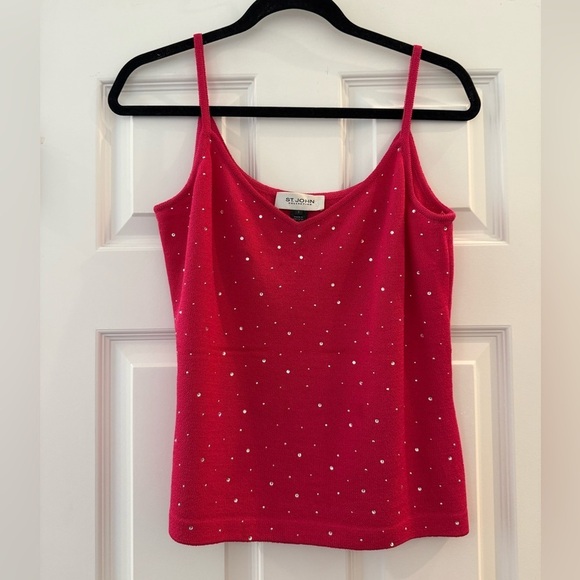 St. John Tops - St. John Embellished Pink Knit Tank Top Blouse Small Rhinestone